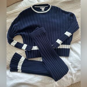 Sincerely Jules Navy and White Knit Sweater and Pant Lounge Set - Size Small